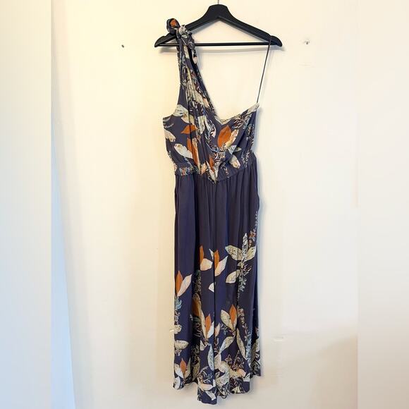 Free People Island Time Blue Floral Wide Leg Jumpsuit One Shoulder cropped boho - Picture 4 of 12